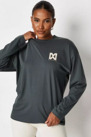 Coolest Khaki Msgd Sports Oversized Graphic Long Sleeve T-Shirt