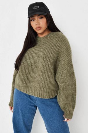 Re-cycled Plus Size Sage Hand-Knit Chunky Hoodie