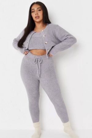 Re-cycled Plus Size Grey Cosy Knit Cropped Cardigan