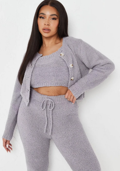 Re-cycled Plus Size Grey Cosy Knit Cropped Cardigan