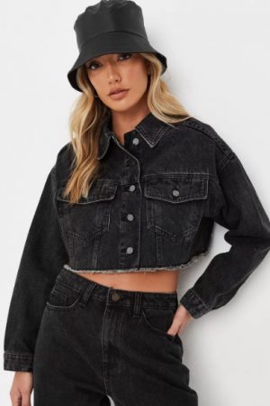 The Ultimate Black Co-ord Acid Wash Raw Hem Denim Jacket