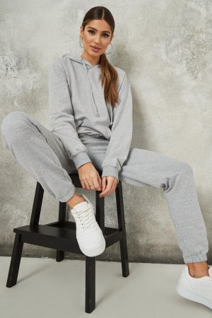 grey fleeceback hoodie and joggers co ord set